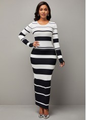 A woman in black and white striped dress.